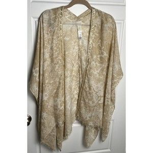 Chicos White Embroidered‎ Lined Sequin Cape Shawl